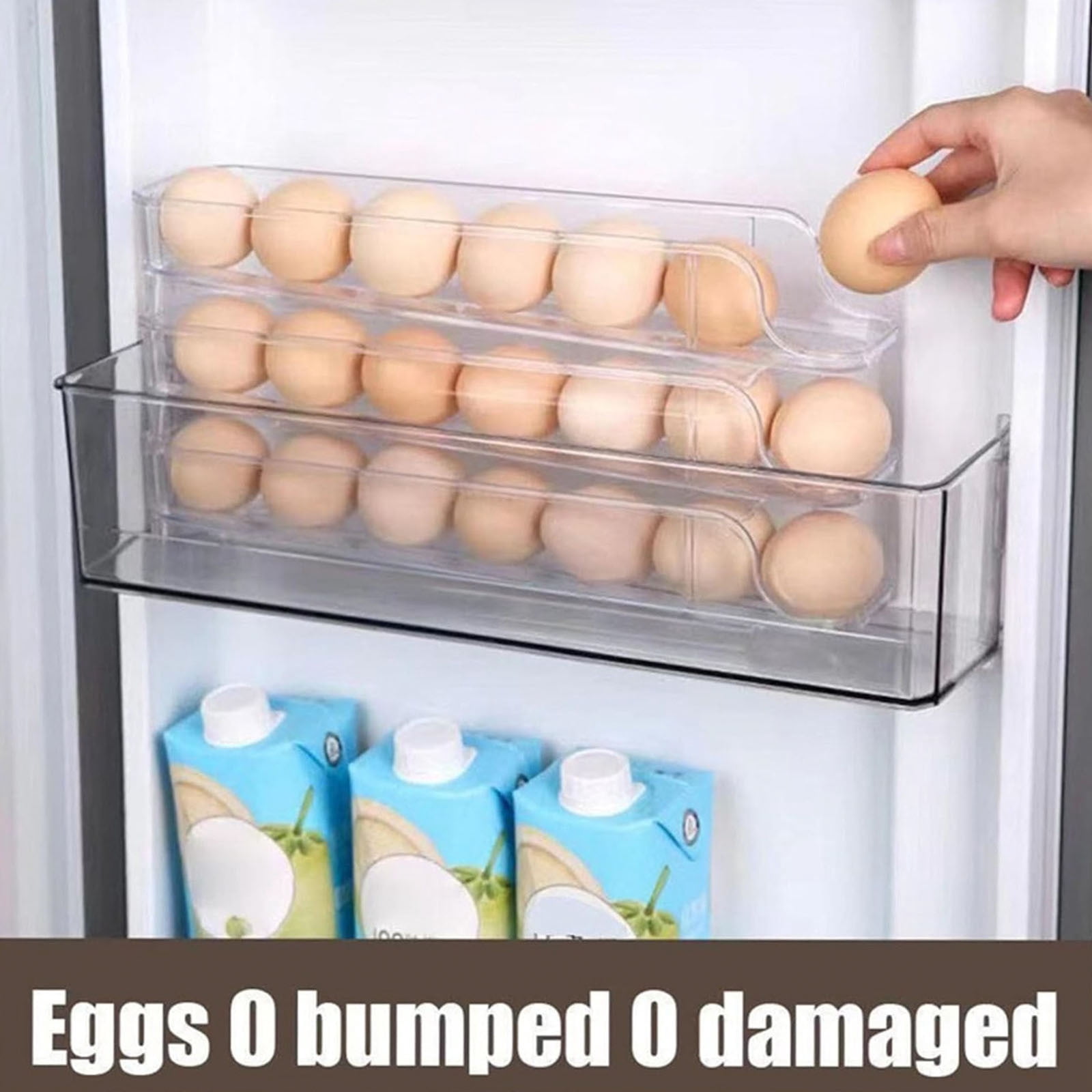 Refrigerator Egg Rack 2/3 Layer Egg Tray Stackable Egg Dispenser Automatic Rolling Transparent Plastic Refrigerator Egg Storage Box And Covered Storage Box Refrigerator Egg Stor High-quality
