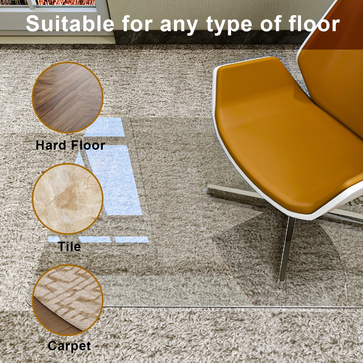 Veliso 36" x 46" Tempered Glass Mat Rectangluar Chair Mat for Hard Floors Heavy-Duty Office Floor Protector, Clear