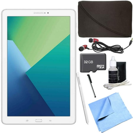 White Stylus - Samsung Galaxy Tab A 10.1 Tablet PC White w/ S Pen 32GB Bundle includes Tablet, 32GB MicroSD Card, Microfiber Cloth, Cleaning Kit, Stylus Pen with Clip, Hard EVA Case with Zipper for Tablets