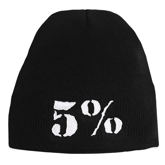 5% Nutrition Rich Piana Black Beanie, Skull Cap for Men, Ultra Soft Athletic Warm Knit Hat for Men and Women, Black with White Embroidered 5% Logo