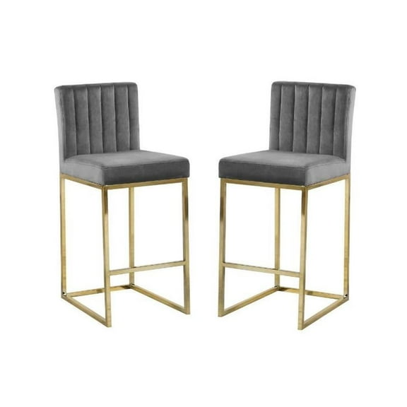 Home Square 2 Piece Upholstered Velvet Counter Stool Set in Gray