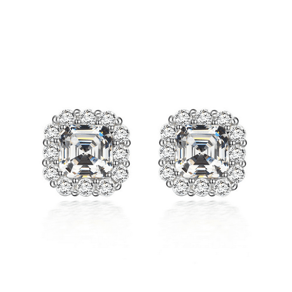 Paris Jewelry 24k White Gold 4Ct Cushion Cut White Sapphire Halo Stud Earrings Plated