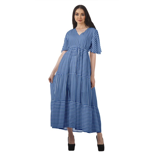 Moomaya Robes d'Été Imprimées Manches Courtes Vêtements Décontractés pour Femmes