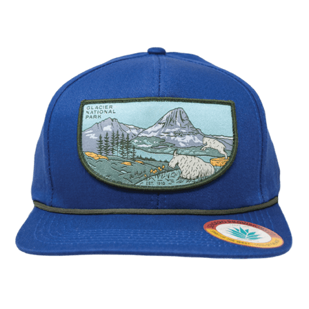 Sendero Provisions Co. Glacier National Park Adjustable Snapback Rope Hat with Woven Patch & Topographic Map Undervisor (Midnight Blue) - One Size