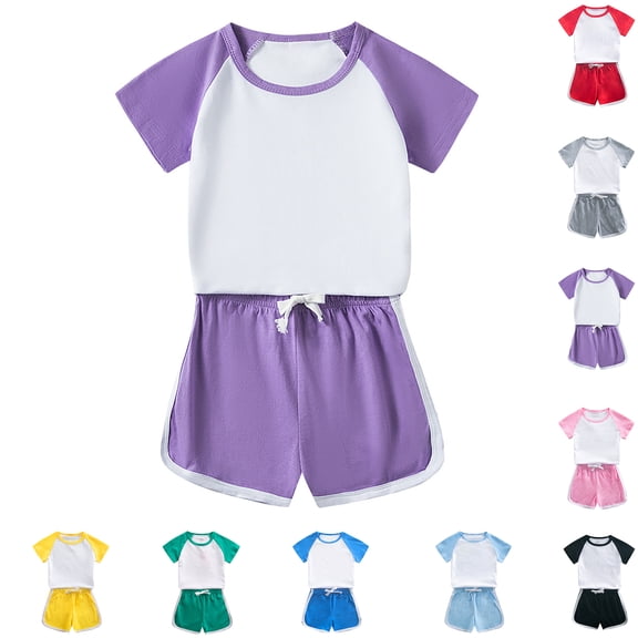 XINXIAOO Kids Boys Girls Summer 2 Piece Outfits Short Sleeve Tops Shorts Casual Cute Kids Clothes Size 8-9 Years