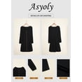 thumbnail image 4 of Asyoly Womens Dresses Long Sleeve A Line Dress Pleated Button Swing Mini Dress Solid Crewneck Elastic Waist Short Dress with Pocket, 4 of 7