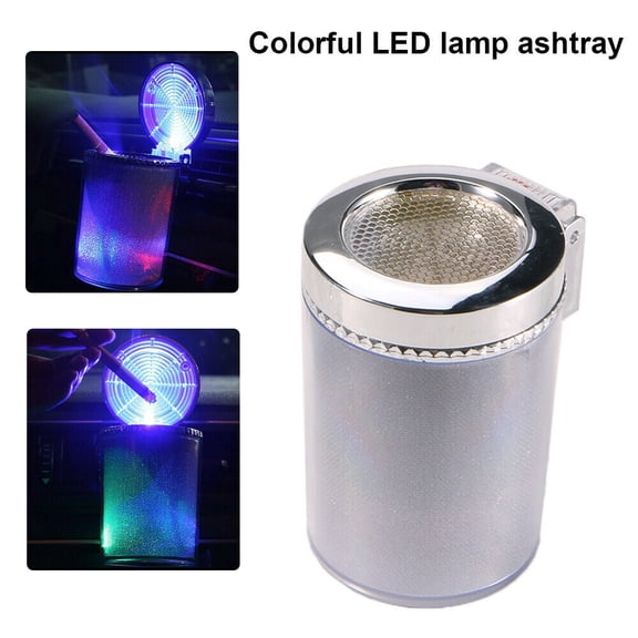 Blue LED Car Ashtray,Smokeless Ash Tray with Lid,Detachable Stainless Steel Car Ashtray with Lid Blue LED Light,Universal Car Ashtray for Most Car Cup Holder,Home Office Travel Use