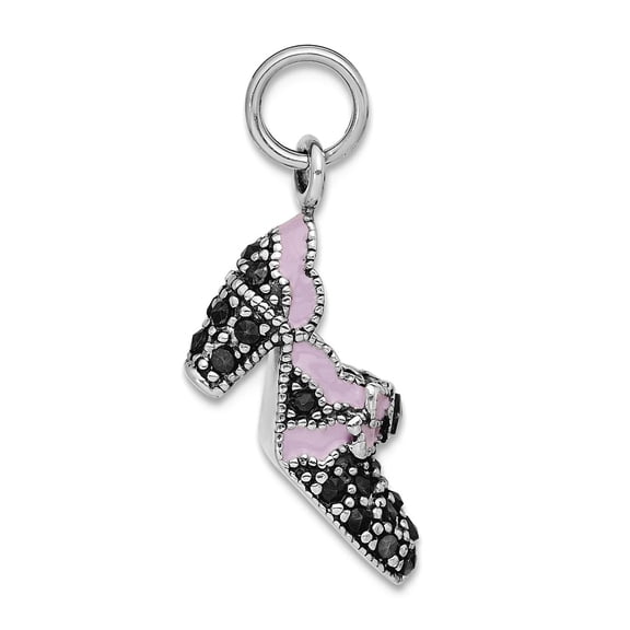 925 Sterling Silver Solid Lavendar Enamel and Marcasite Shoe Charm 26x15mm Wide 7.2mm Thick Pendant Necklace for Women