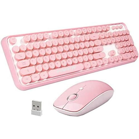Keyboard and Mouse Sets Wireless Reliable 2.4 GHz Connectivity for PC Laptop Smart TV and More (Pink)
