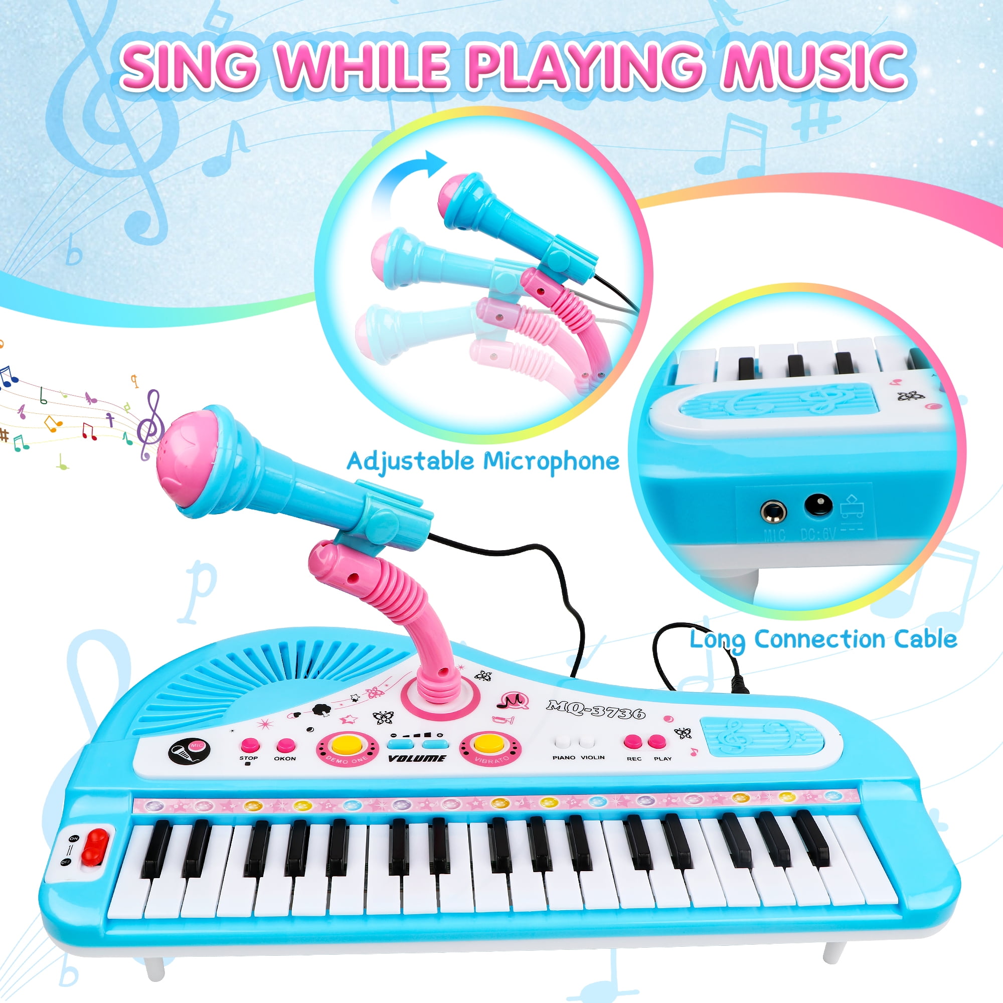 Hot Bee Baby Piano Toys for Kids, Blue Musical Keyboard Instrument with  Microphone for Toddlers Boys Girls Christmas Gift Aged 4 5 6+, Musical  Birthday Gift for Kids 3+ 