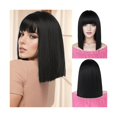 thumbnail image 1 of wonima44 Black Straight Bob Wig with Bangs Short Black Bob Wigs for Women Shoulder Length Heat Resistant Synthetic Bangs Wig for Daily Party Use (14 inch), 1 of 1
