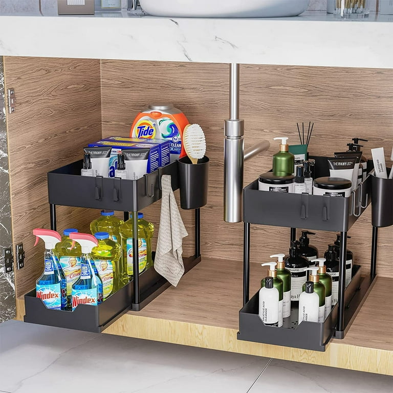Under Sink Organizer,2 Tier Adjustable & Expandable Under Sink Shelf  Storage Rack Cabinet Kitchen Storage Shoe Rack for Kitchen, Bathroom and  Garden