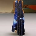 thumbnail image 4 of serony Robe Femme Imprimé Étoilé Vêtements d'Été Coton Sans Manches Robe Maxi, Noir, TTG, 4 of 5