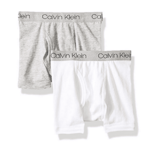 Calvin Klein Boys' Cotton Boxer Briefs 2pk, White and Grey, S (6-7)