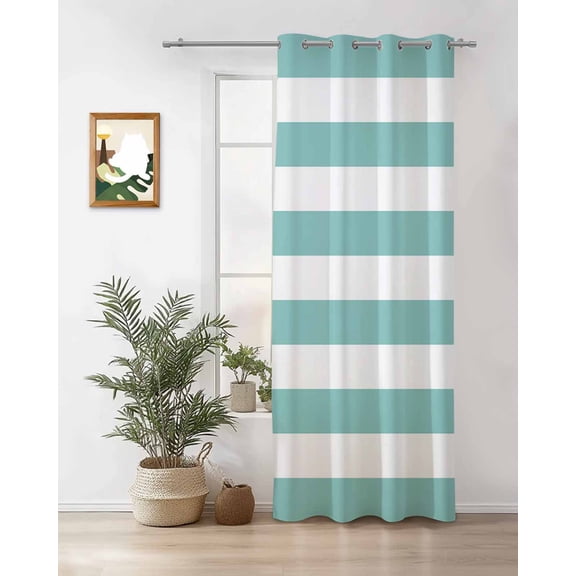 Teal Geometric Thermal Insulated Blackout Curtains for Bedroom 96 Length Stripes Room Darkening Curtain 1 Panel Grommet Window Curtain Drape for Living Room Nursery Room