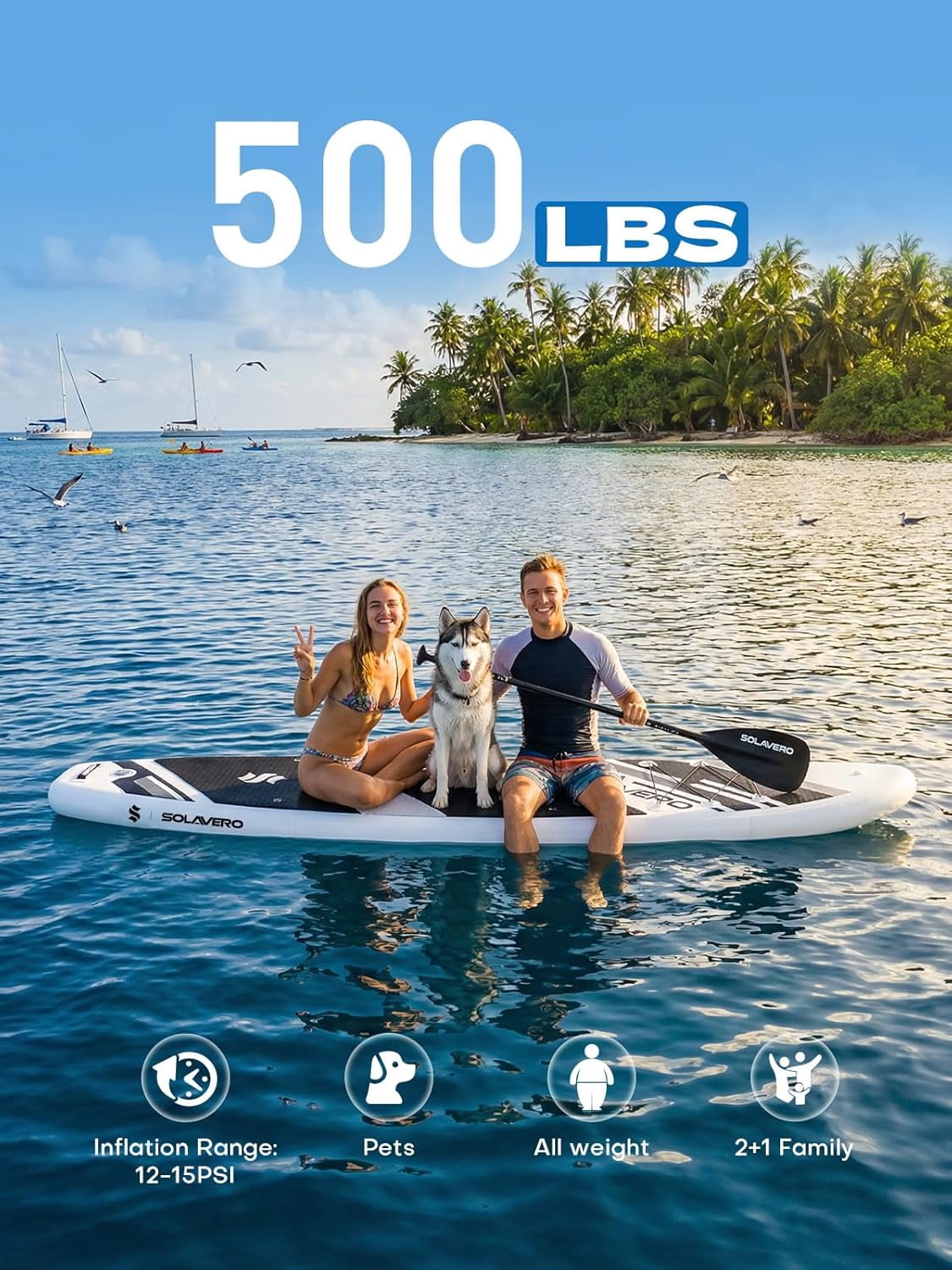 SOLAVERO Inflatable Stand Up Paddle Board for 2 Person, Ultra-Light SUP Board with Accessories for Adults & Youth of All Skill Levels