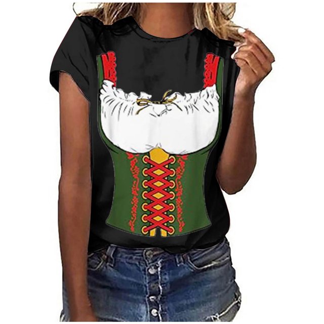 Pompotops Blouse Décontractée Mode Femme Imprimé Oktoberfest Col Rond T-Shirt Blouse Imprimée Tee Liquidation