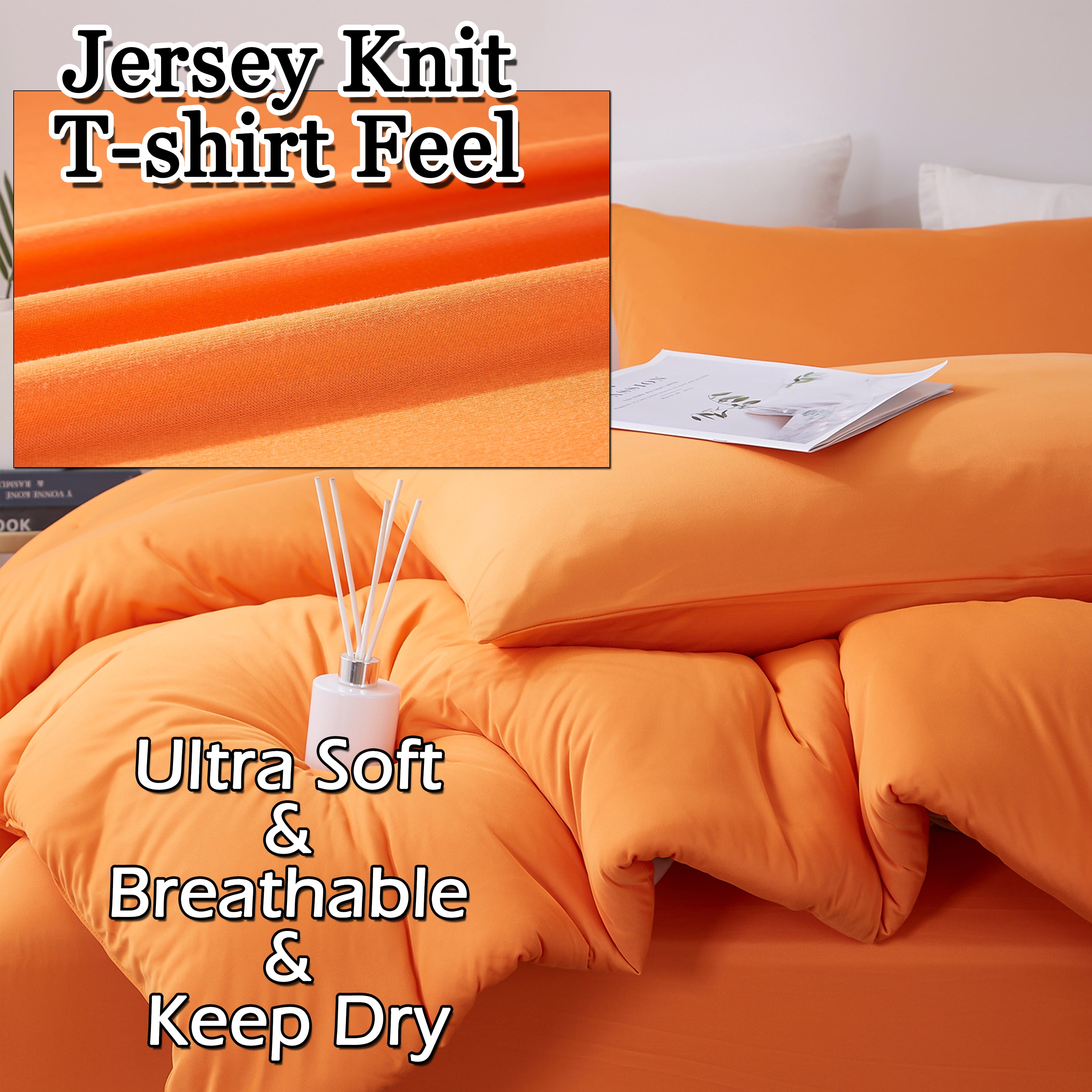 MorroMorn Comforter Set Queen Size, 4 Pieces All Season Bedding Comforters Sets, Soft Bed Set with 1 Down Alternative Duvet Insert 90×90 Inches, 2 Pillow Cases & 1 Fitted Sheet (Queen, Orange)