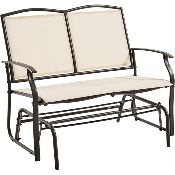 VibrantEcho Outdoor Glider 2-Person Outdoor Glider Bench, Patio Chair, Rocking Patio Chairs Outdoor Loveseat for Backyard, Poolside, Garden,Porch, Heavy Duty Steel Frame, Beige