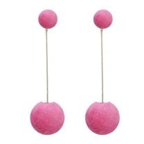 opvise Women Double Faux Fur Ball Long Dangle Earrings Banquet Jewelry Gift