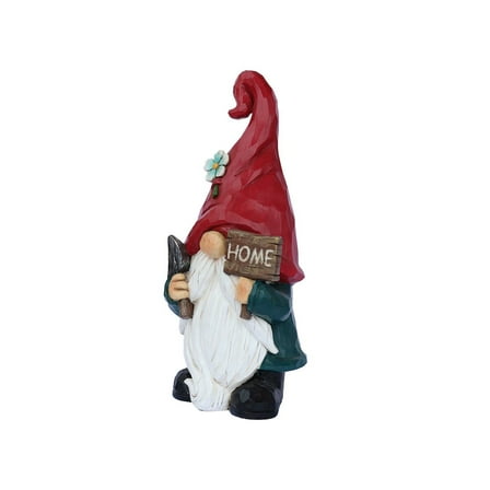 Hi-Line Gift Ltd 75616-12 Medium Size Gardener Gnome Statue Holding Home Sign