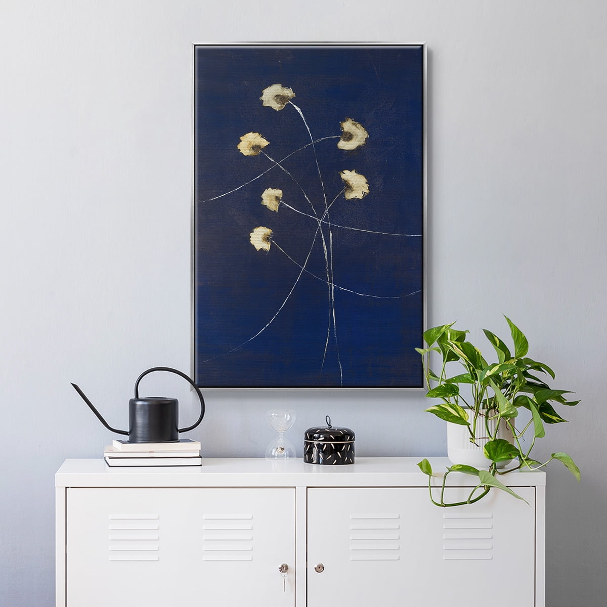 Indigo 2 Framed Premium Gallery Wrapped Canvas - Ready to Hang - 27 x 41 - Silver Floating Frame