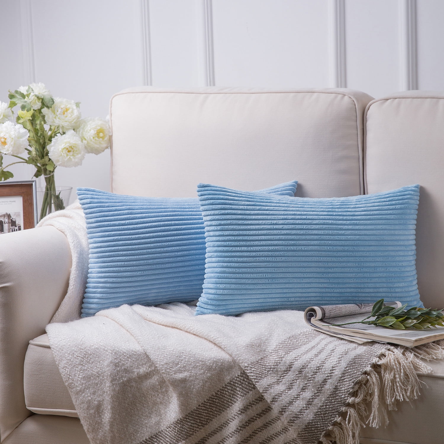 Soft Corduroy Striped Velvet Rectangle Decorative Throw Pillow Cusion