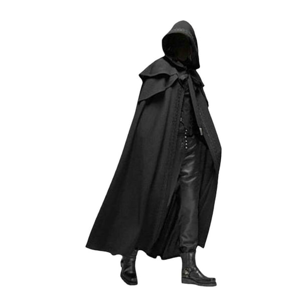 Capa con capucha de Halloween Unisex Hombres Mujeres Cabo Sólido Capa larga Papel Cosplay Disfraces Tomshoo Negro/S