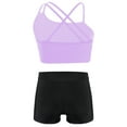 thumbnail image 2 of Nyeemya Kids Girls Dance Outfit Gymnastics Crop Tank Camisole Sport Bra and Sparkly Shorts Set Casual Purple&Black 14, 2 of 5