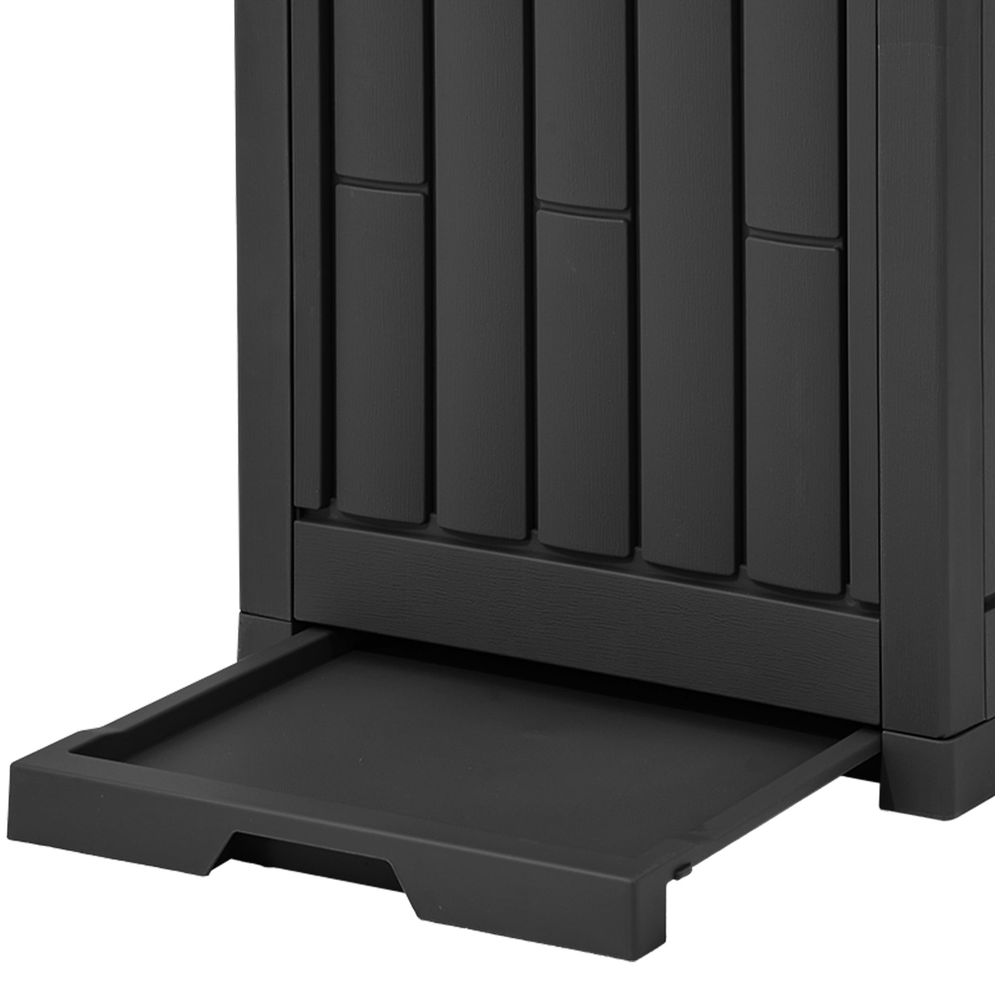 Uforic 38 Gallon Outdoor Resin Trash Can with Lid, Includes Sorting Labels, Ash Holder, Stakes and Suction Cups, Hideaway Storage for Patio Backyard Garden, Black