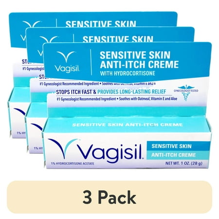 (3 pack) Vagisil Sensitive Skin Anti-Itch Cream for Women, with Hydrocortisone, Helps relieve Yeast Infection Irritation, Soothes & Cools, 1oz