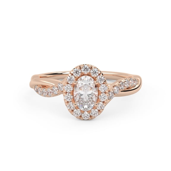 AFFY Twisted Halo Solitaire Engagement Rings for Women Center 6X4MM Oval and Round Lab Created Moissanite Wedding Ring In 10K Solid Rose Gold Size 10