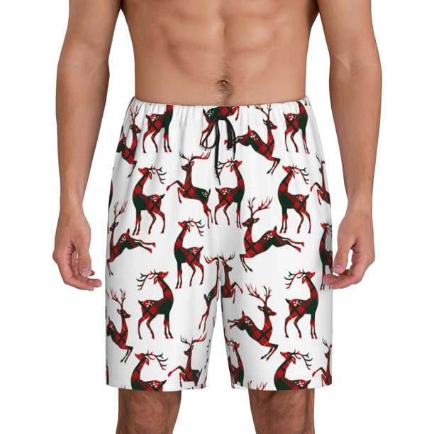 Fotbe Christmas Plaid Moose Pantalones Cortos de Pijama para Hombre, Ropa de Dormir, Pantalones de Pijama Cortos para Hombre-XX-Large