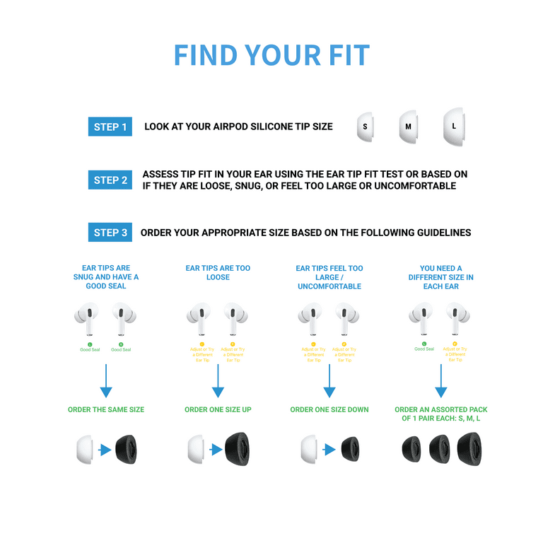 mode Efternavn Forud type COMPLY Foam Apple AirPods Pro Earbud Tips, 3-Pack, Assorted, for  Comfortable, Noise-Canceling Earphones that Click On, and Stay Put -  Walmart.com