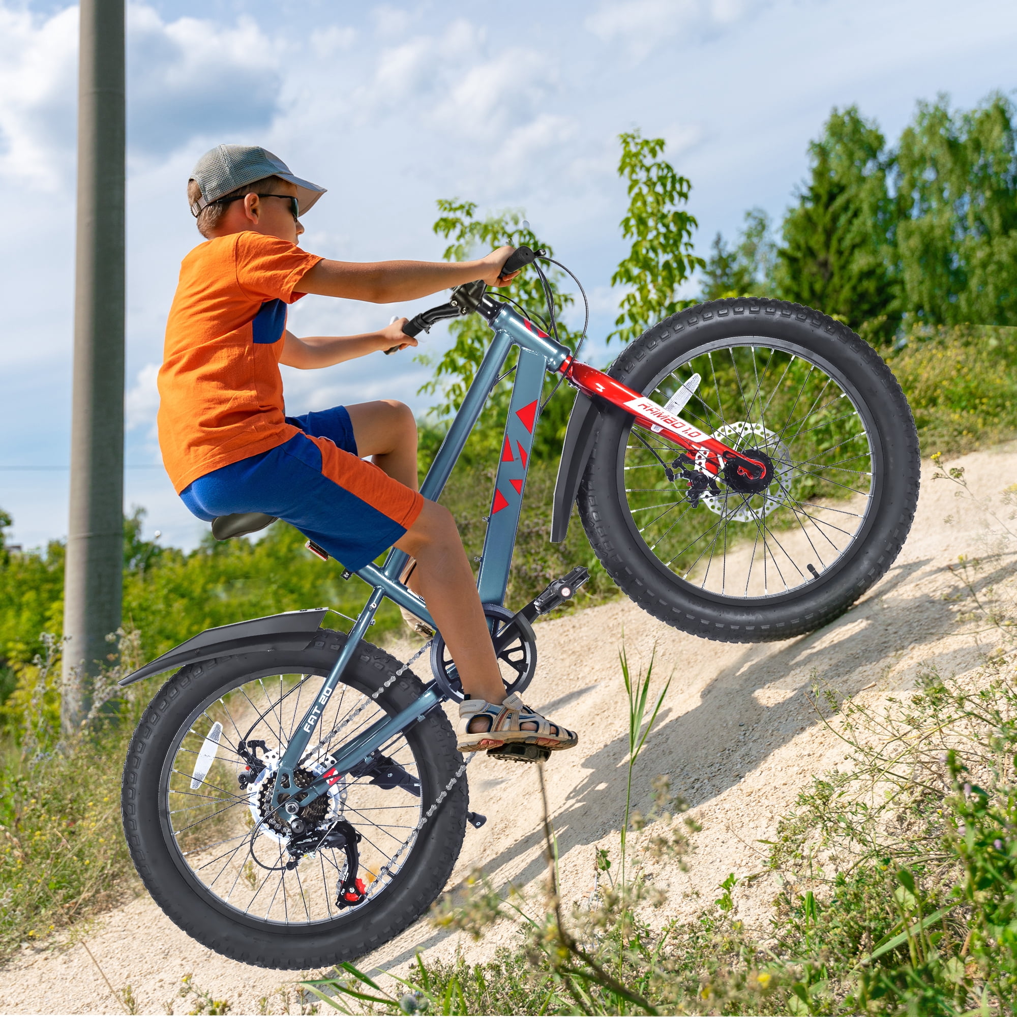 Zukka 20 inch Mountain Bike Fat Tire 7 Speed Hardtail Dual Disc Brake for Youth Boys Girls Gray