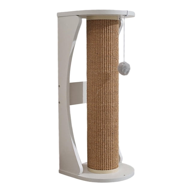 Cats Scratch Post with Interactive Ball Toy Vertical Scratcher Cat Climbing Pole White Brown 63x25cm