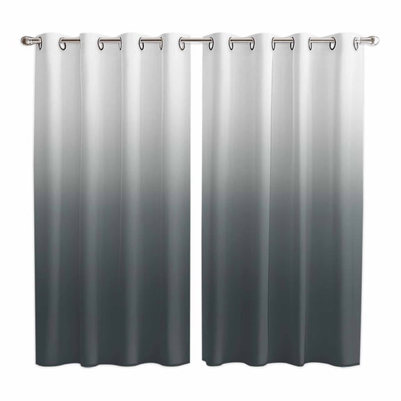 Grey Ombre Kitchen Curtains 63 Inch Length, Gray White Gradient Modern Abstract Art Grommet Top Bedroom Living Room Curtains, Light Filtering Cafe Curtain Drapes 2 Panels Set 84''x63''