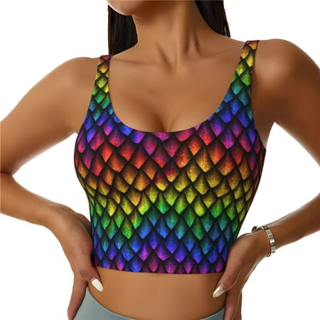 Jgfou Dragon Scales Print Womens Sports Bra - Padded Workout Sports Bras Crop Tank Top