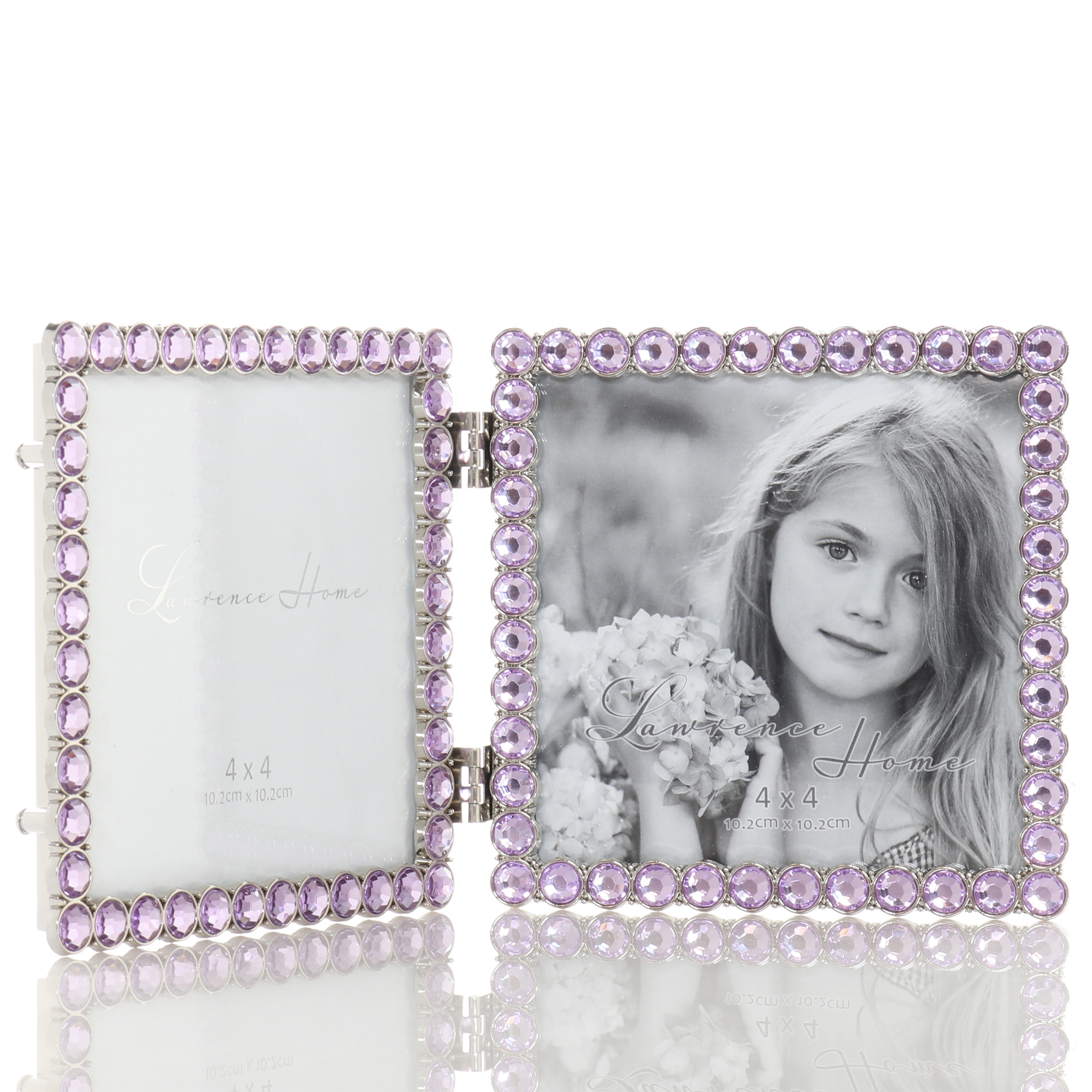 4x4 Silver Metal Sparkle Double Frame - Bright Lilac