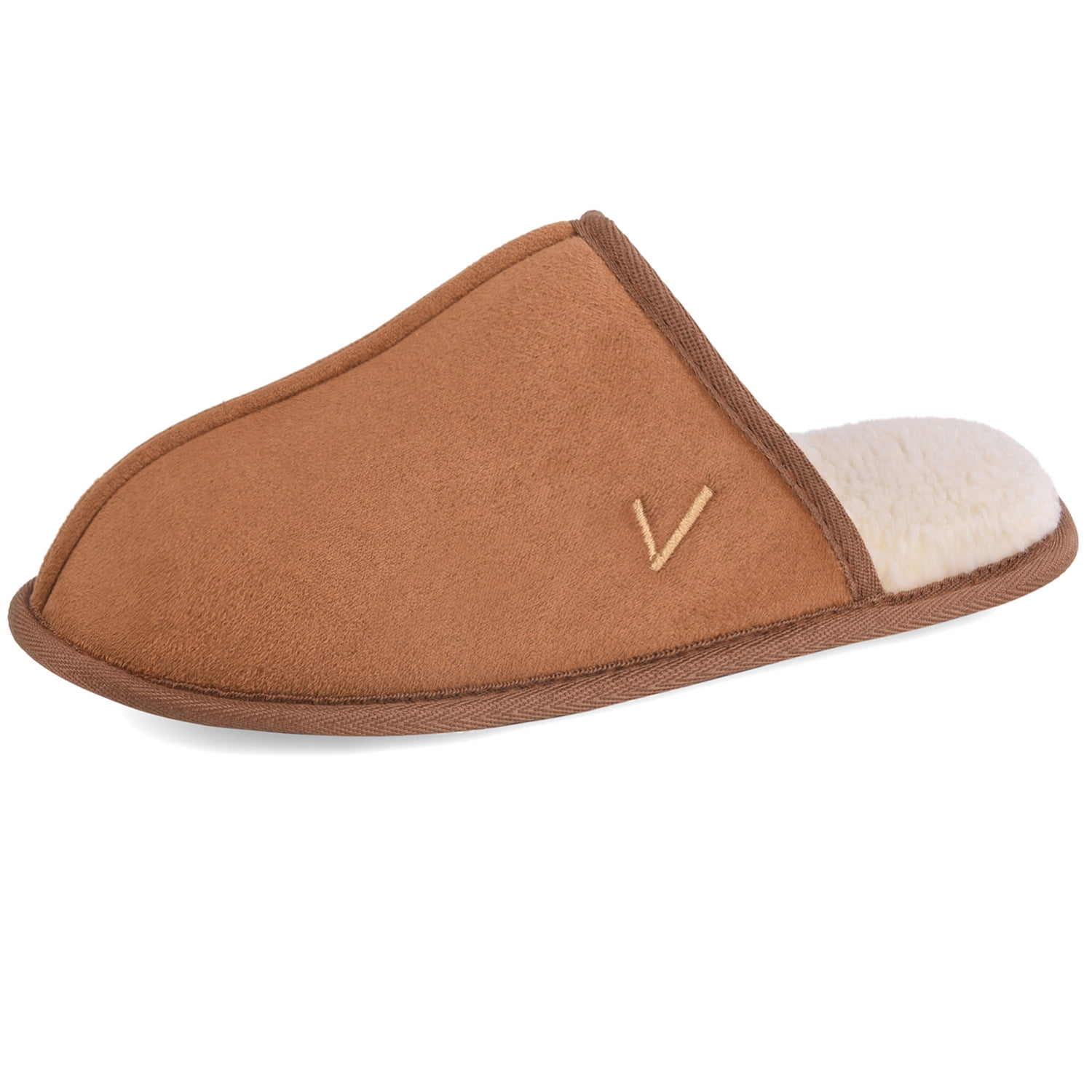 Vansarto Mens Comfy Suede Scuff Slippers Sherpa Lining Memory Foam Slip On House Shoes Non Skid Outsole
