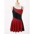 thumbnail image 3 of YEAHDOR Girls Juniors Shiny Rhinestone Asymmetric Skating Dress Gymnastics Jazz Tank Dress Dancewear,Sizes 6-16 Burgundy 16, 3 of 7