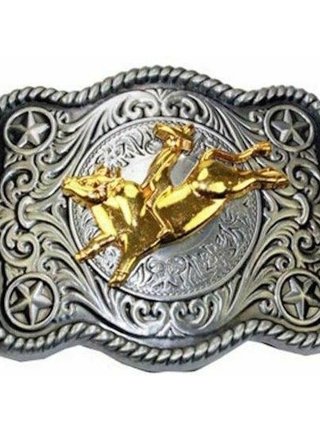 BIG BLING WESTERN TEXAS GOLD AND SILVER RODEO BULL RIDE COWBOY