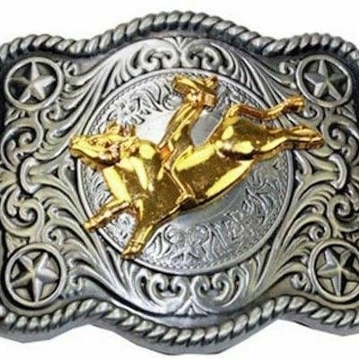 Western Gold Silver Buckle Rodeo Cowboy 2'' Bull Rider Cow Rider Buckle  Texas