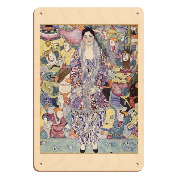 Portrait of Friederike Maria Beer - From an Original Color Painting by Gustav Klimt c.1916 - 8 x 12 inch Vintage Wood Art Sign