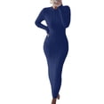 thumbnail image 1 of MAWCLOS Robe Chandail Femme Col Rond Maxi Robes Manches Longues Chandail Jumper Décontracté Travail Couleur Unie Bleu Foncé TTTG, 1 of 2