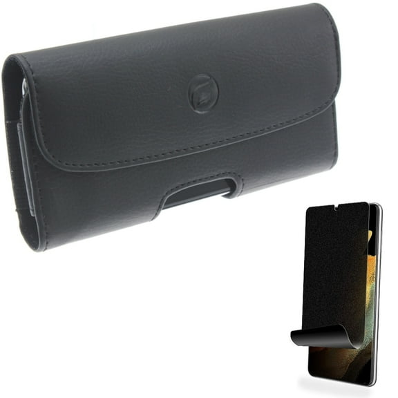 Privacy Screen Protector w Case Belt Clip for Samsung Galaxy S22 Plus Phone - TPU Film Fingerprint Works Anti-Peep Anti-Spy, Leather Holster Cover Loops Accessory Bundle