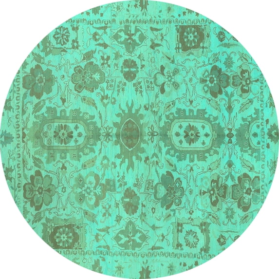 Ahgly Company Indoor Round Oriental Turquoise Blue Traditional Area Rugs, 5' Round