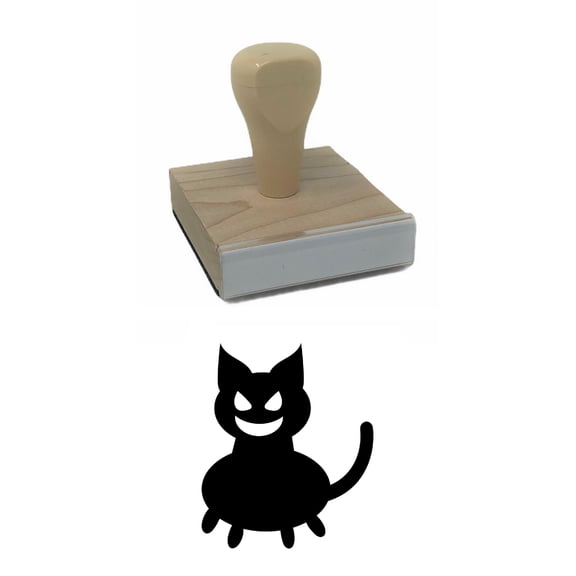 Evil Cat Rubber Stamp, 2 X 2" Wood Stamp