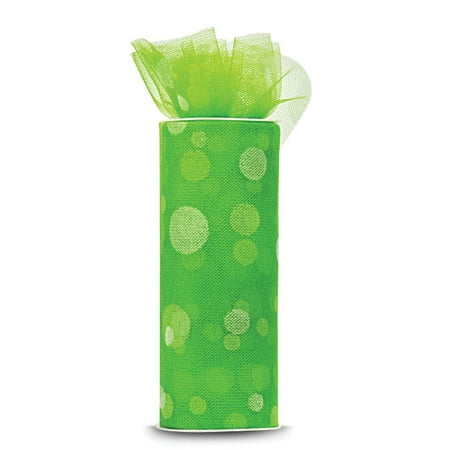 Polka Dot Flocked Tulle 6" Wide 10yd Spool - Lime