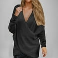 thumbnail image 2 of Caywon Women's Winter Sweater Solid Color V-Neck Long Sleeve Knit Sweater Crosses Front Loose Top V-Neck Sweater for Winter Daily Wear, 2 of 7